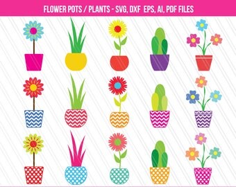 Flower pot SVG cutting files, DXF, Flowers clipart , Plants clipart , Flower pot svg , flowers svg, digital download -SVG, Eps, Ai, Pdf, Dxf