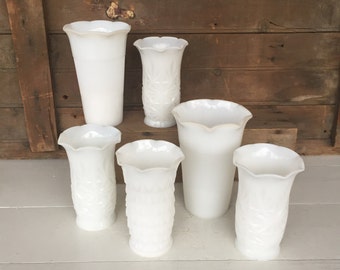 6 Vintage Milk Glass Vases, Instant Collection, Planters, Centerpiece, White, Wedding Decor, Cottage Chic, Rustic Decor, Home Decor