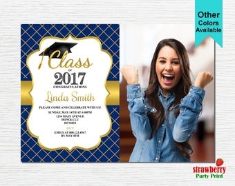 Graduation Party Invitation. Graduation Invitation. 2017 Grad. College Graduation. Blue & Gold. Printable Invitation G12