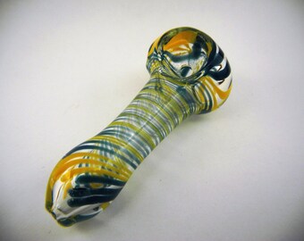 Blue and Yellow Spiral Striped Glass Pipe Bowl Spoon