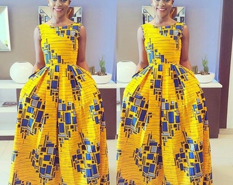 Nini Maxi dress with pockets ,African dress, Long African dress, Maxi African dress, Ankara dress, African wax fabric, African fabric, Sleev