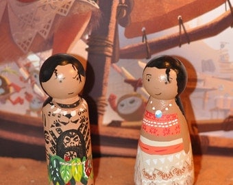 Peg dolls Moana Thomas Maui - children's wooden toys