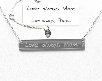 925 Sterling Silver Handwriting jewelry,Handwriting Bar Necklace,Actual Signature Jewelry,Silver Bar Necklace,Memorial Gift-Mother's gift