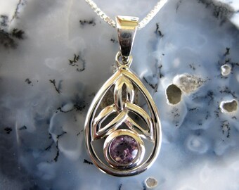 Celtic Knot Amethyst Sterling Silver Necklace, Irish Pendant, Infinity Knot, Gemstone, Birthstone, Round Amethyst Celtic Pendant, 925 Silver