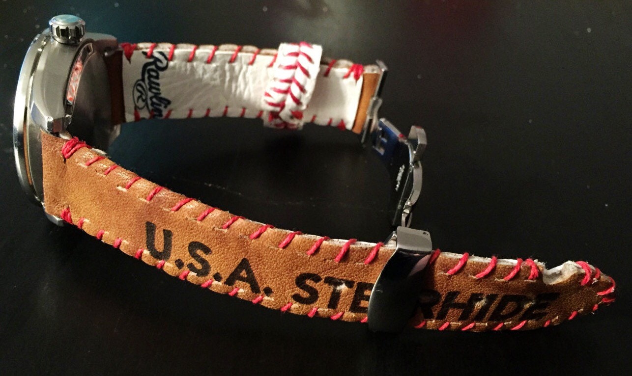 Baseball Glove Leather Watch Band with deployant clasp