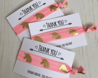 Unicorn hair ties thank you party favour