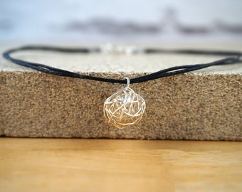 Silver Yarn Choker, Minimalist Choker, Silver Choker, Delicate Choker, Ball Choker