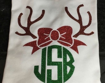 Rudolph Monogram Christmas t-shirt, Reindeer Monogram Shirt, Christmas t-shirt, Monogram Christmas Tee