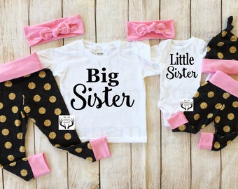 Big Sister Little Sister Outfits, Baby Girl Coming Home Outfit Set,Country Outfits,Gold Dots,Black and Gold,Sister Leggings,NOT REAL GLITTER