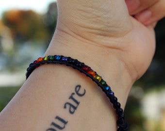 Rainbow Pride - Leather Bracelet - Beaded Bracelet - Wrap Bracelet - Stackable Bracelet - Gay Pride - Rainbow Jewelry - LGBTQ - Lesbian
