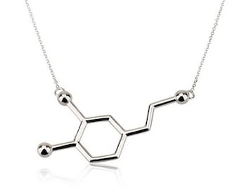 Dopamine Necklace,Sterling Silver Molecule Necklace,Science jewelry,Chemistry necklace,Bridesmaid Gift