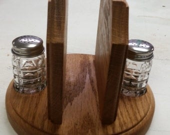 Oak Napkin Holder with Salt Shakers