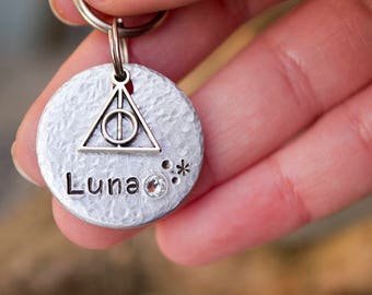 Luna - Harry Potter - Swarovski - Personalised - Hand stamped Aluminium Pet Tag - Dog Tag - Cat Tag - Custom Pet Tag