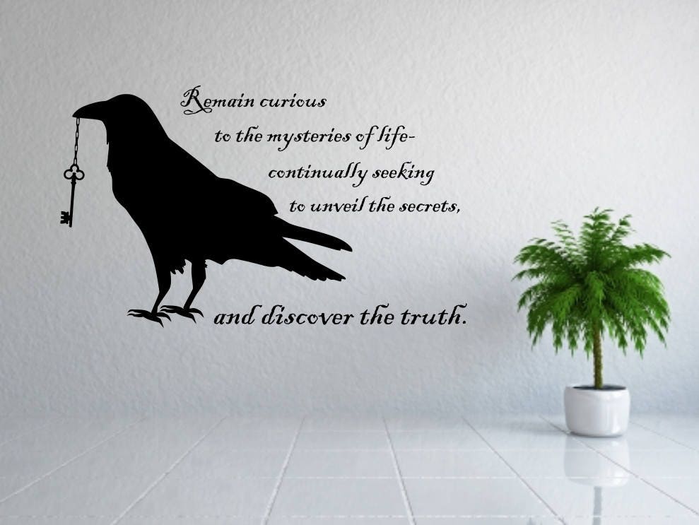 raven decal, raven wall art, raven wall decor, curiosity decal, crow decal, crow wall art, crow
