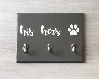 His Hers Paw Print / Dog Leash Holder / Key Hook Rack / His Hers Key Holder / Dog Leash Hook / Leash and Key Holder / Entryway Decor / Pet