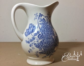 Vintage Crown Devon Fieldings Staffordshire Blue & White Floral Jug Vase