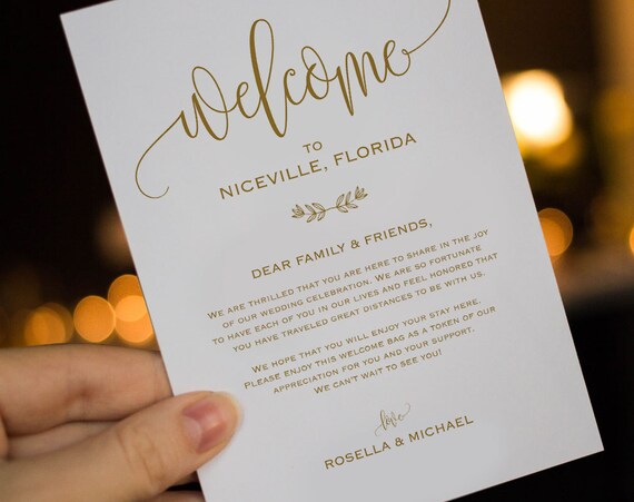 gold wedding welcome bag note welcome bag letter wedding wedding welcome letter template word