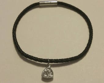 Swarovski Crystal Charm on a Leather Bracelet, Black Leather Bracelet