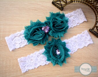 Lace Garter, Lace Garter Set, Teal Garter Set, Bridal Garter, Bridal Lace Garter, Lace Bridal Garter, Bridal Garter Set, Flower Garter