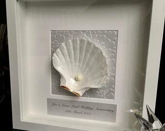 30th Wedding Anniversary gift. Pearl Anniversary. Shell art. White frame. Personalised Anniversary gift. 30th Anniversary present. Frame art