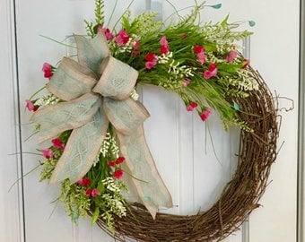 Summer Wildflower Grapevine Wreath, Spring Wreath, All Season Wreath, Font Door Wreath, Mother's Day
