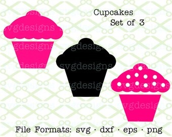 Cupcake SVG, Dxf, Eps & Png. Digital Cut Files for Cricut, Silhouette; Set of 3 Cupcakes Svg, Cupcake Clipart, Digital Cut Files, Value Set