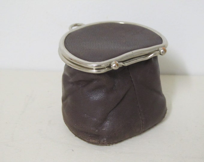 Leather coin purse, small brown leather Danier wallet, vintage collapsible wallet