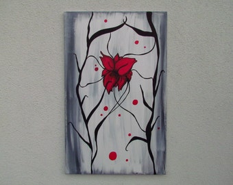 Original MisQue art | Abstract acrylic painting red Lily #B100067