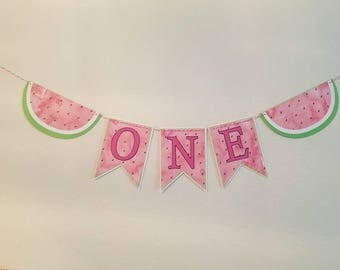 Watermelon birthday banner. Watermelon first birthday banner. Watermelon party decorations. One in a melon decor