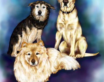 Coloraful Custom Multi-Pet Portrait_ DIGITAL