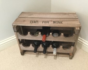 Vintage Style Wooden Reproduction Apple Crate Wine Rack TIME FOR WINE