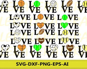 60 % OFF, Love SVG, Sport Ball svg, Love Sport Monogram svg, Love files Svg, Dxf, Png, Eps, Silhouette Studio, Cricut_Instant Download