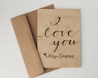 Love Cards, Personalized Wood Card, Valentines Gift, 5th Anniversary Gift, I Love You, Gift for Mom, Dad, Her, Him, Husband, Wife