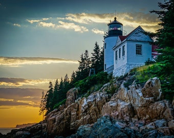 Bass Harbor Lighthouse Bar Harbor Maine Watercolor Print