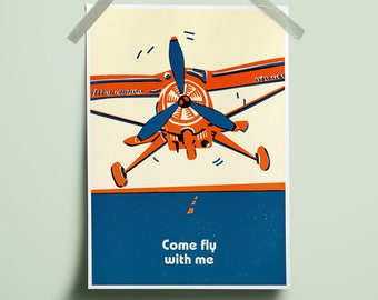 Retro poster collectibles Art travel vintage Poster vintage digital Air collectibles Mid century poster art Come fly with me Art 50's poster