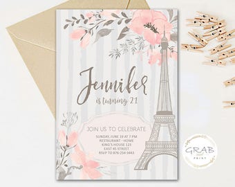 Paris Invitation, Paris Theme Party, Paris Themed Invitations, Paris Party, Paris Birthday Invitation, Eiffel Tower Invitations, Girl Invite
