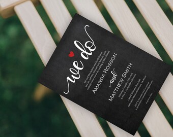 We do wedding invitations chalkboard | We do red heart wedding invitation | Printable we do chalk wedding | Downloadable Wedding #WDH0167