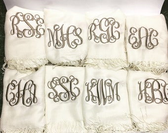 Monogrammed Pashmina Scarves. Monogrammed Scarves. Pashmina Scarves. Bridesmaids Gifts. Christmas Gifts.