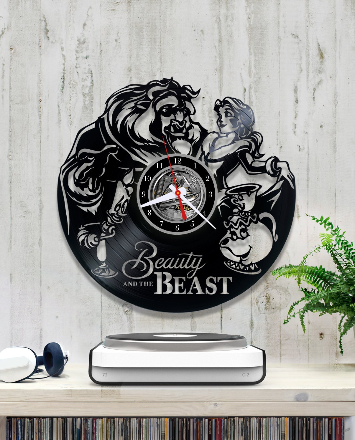 Beauty and the Beast Vinyl Clock Disney Record Unique Wall