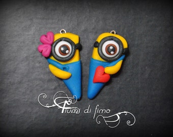 half-heart pendant fimo minions | whiskers heart minions fimo | Pendant inspired minions | couple minions | Pendant he her minions