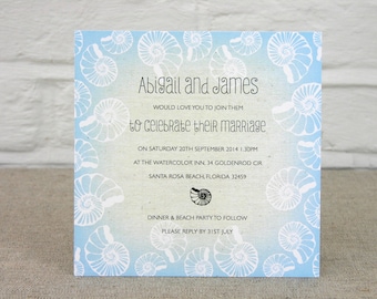 Blue Seashell Beach Wedding Invitation - SAMPLE ONLY