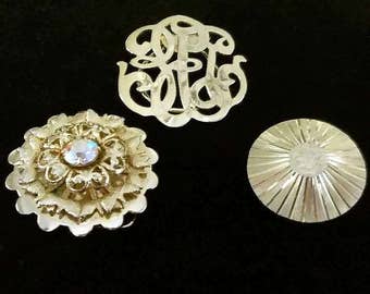 Vintage Scarf Slide Sliders Collection Lot of 3 Gold Tone Clip On Brooch Women's Costume Jewelry Dress Accessories Modern Mod Retro Jewerly