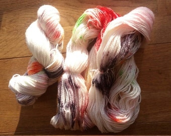 Red Yellow Green and Violet Handdyed 2ply superwash sock yarn