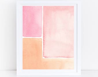 Mid Century Modern Print, Watercolor Printable Art, Pink Orange Print, Abstract Wall Print, Mid Century Modern Wall Art, Pink Watercolor
