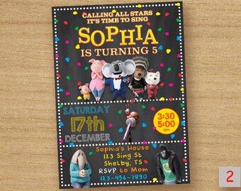 Sing Movie Birthhday Invitation, Sing Movie Invite, Sing Movie Birthday Card, Sing Movie Printable Chalkboard Invitation, Sing Movie Party