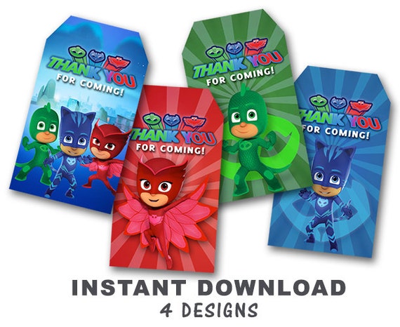 PJ Masks Thank You Tag // Gift Tag // Favor Tag // Instant