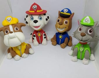 Handmade edible Paw patrol inspired cake toppers, set of four