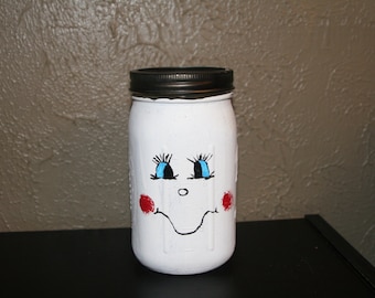 Items similar to Solar Light Hand-Painted Snowman mason jars on Etsy