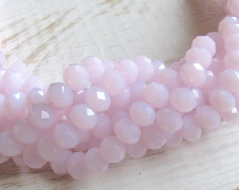 6mm Pink Opal, Crystal Glass Beads, faceted Rondelle, Jade pink beads, rose crystal beads, opaque pink beads, 6mm glass beads, mala beads