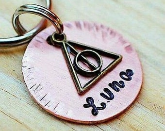 Small Pet ID - Dog Tag - Pet Accessories - Collar Tag - Pets - Pet Tag - Metal ID - Custom ID Tag - Personalized Pet Tag - Deathly Hallows
